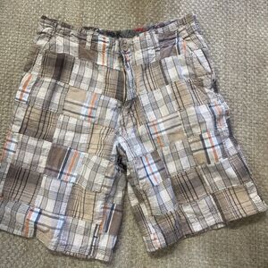 Vintage Y2K Airwalk Plaid Madras Mens Size 30 Multicolor Shorts Brown Tan